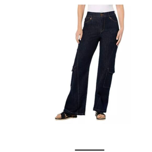 Democracy Denim - DEMOCRACY NWT Sky Rise Absolution Wide Leg Cargo Dark Wash Jeans Size 16